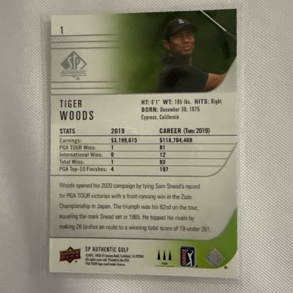Tiger Woods 2021 SP Authentic 6 Cards - back