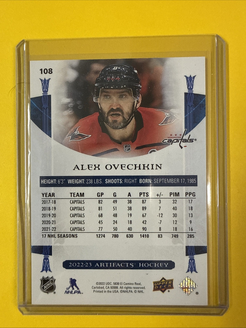 Alexander Ovechkin 2022/23 Artifacts Hockey Card 177/599 - back