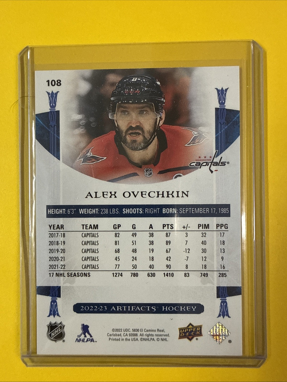 Alexander Ovechkin 2022/23 Artifacts Hockey Card 177/599 - back