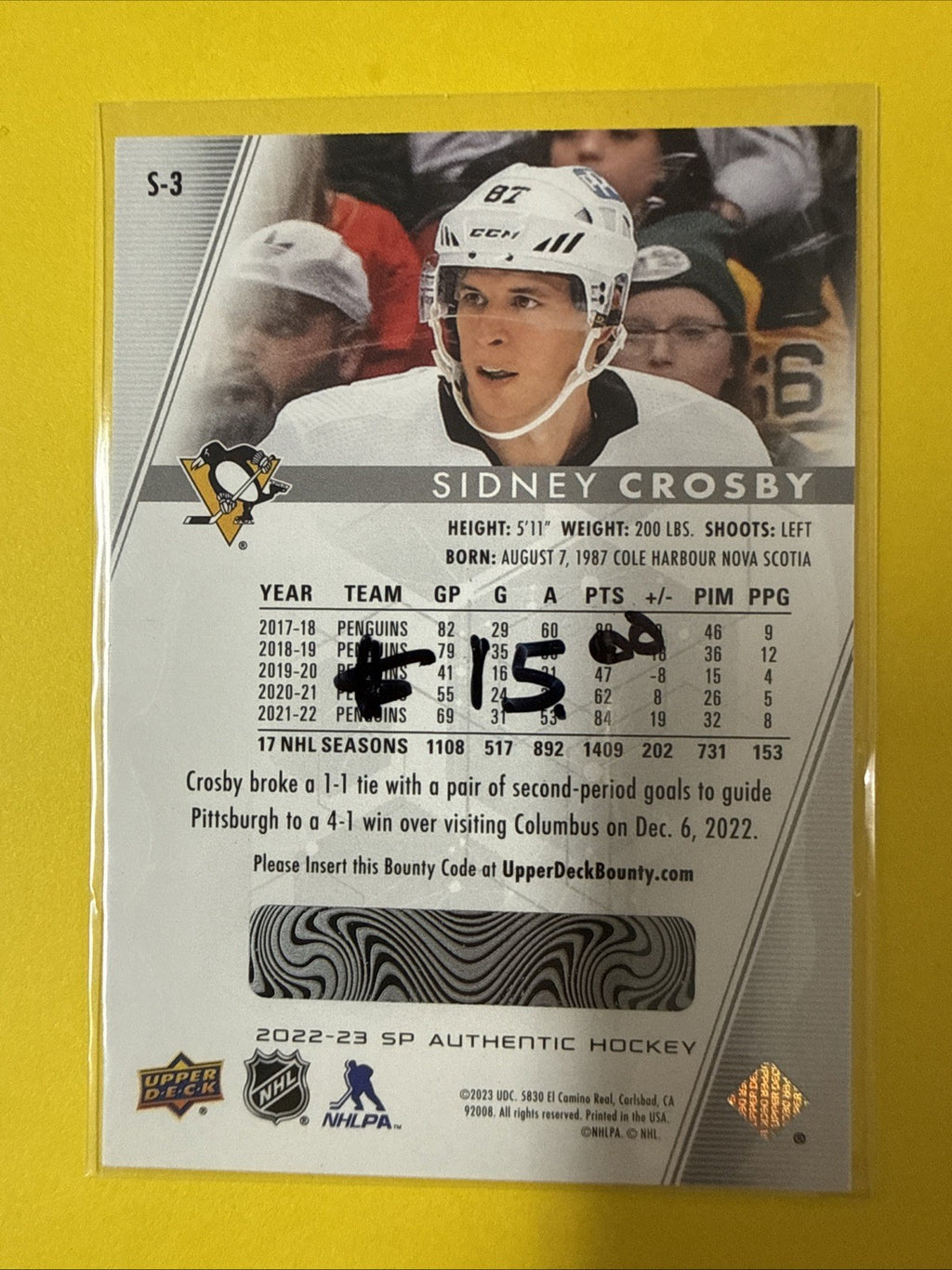 Sidney Crosby 2022/23 Cards - back