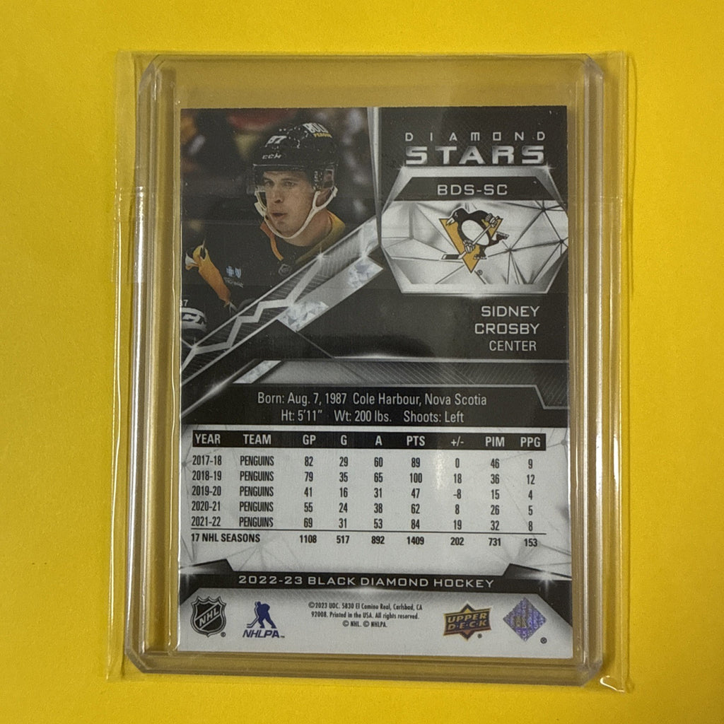 Sidney Crosby 2022/23 Black Diamond Stars Card Out of /299 - back