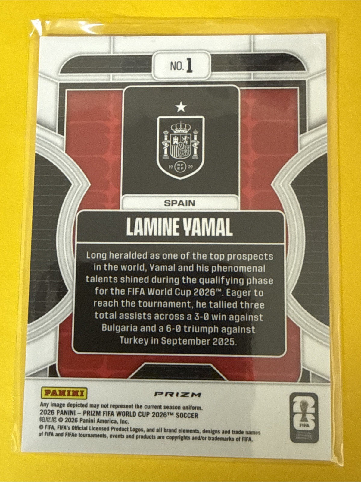 Lamine Yamal 2026 Panini Prizm World Cup Phenomenon Chrome Card - back