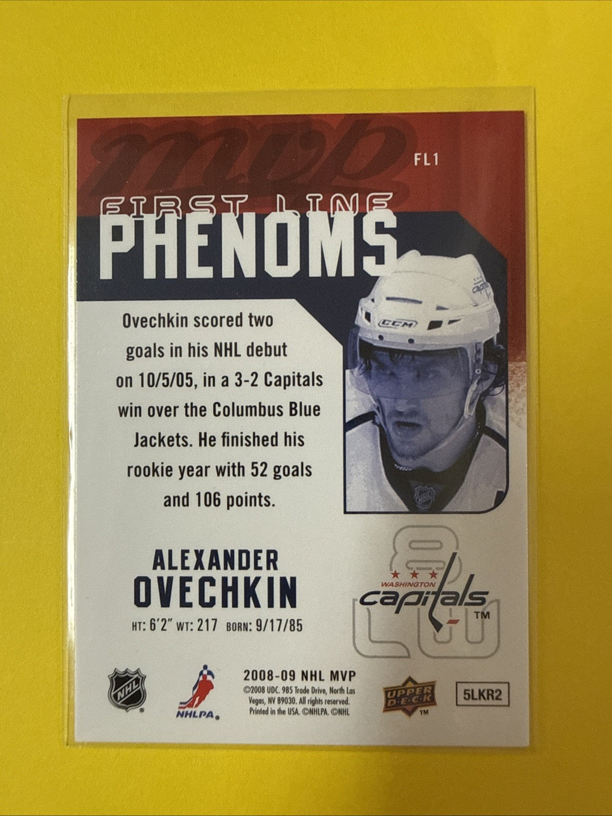 Alexander Ovechkin 2008 Card - back