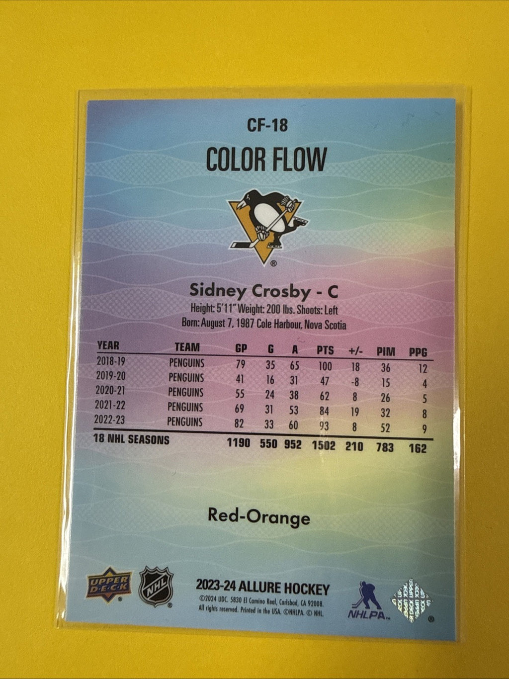 Sidney Crosby 2023/24 Allure Color Flow Red-Orange Card - back