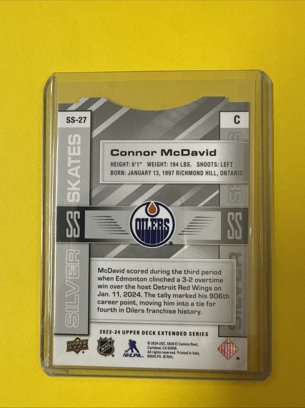 Connor McDavid 2023/24 UD Silver Skates Card - back