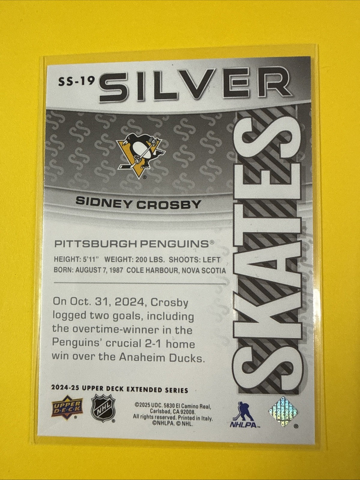 Sidney Crosby 2024/25 UD Silver Skates Card - back