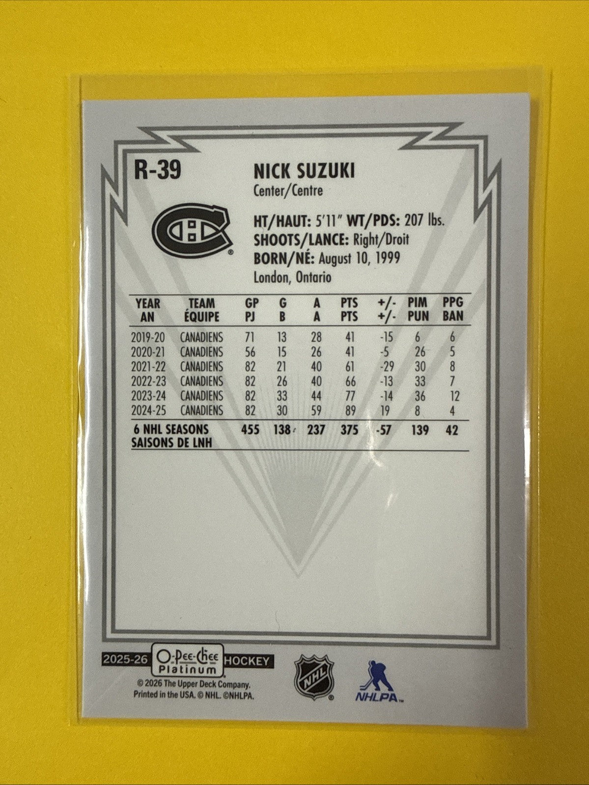 Nick Suzuki 2025/26 O Pee Chee Platinum Retro Card #R-39 - back