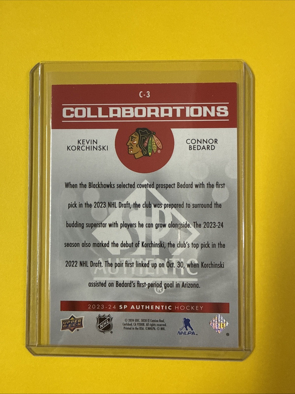 Connor Bedard 2023/24 SP Authentic Collaborations Card - back