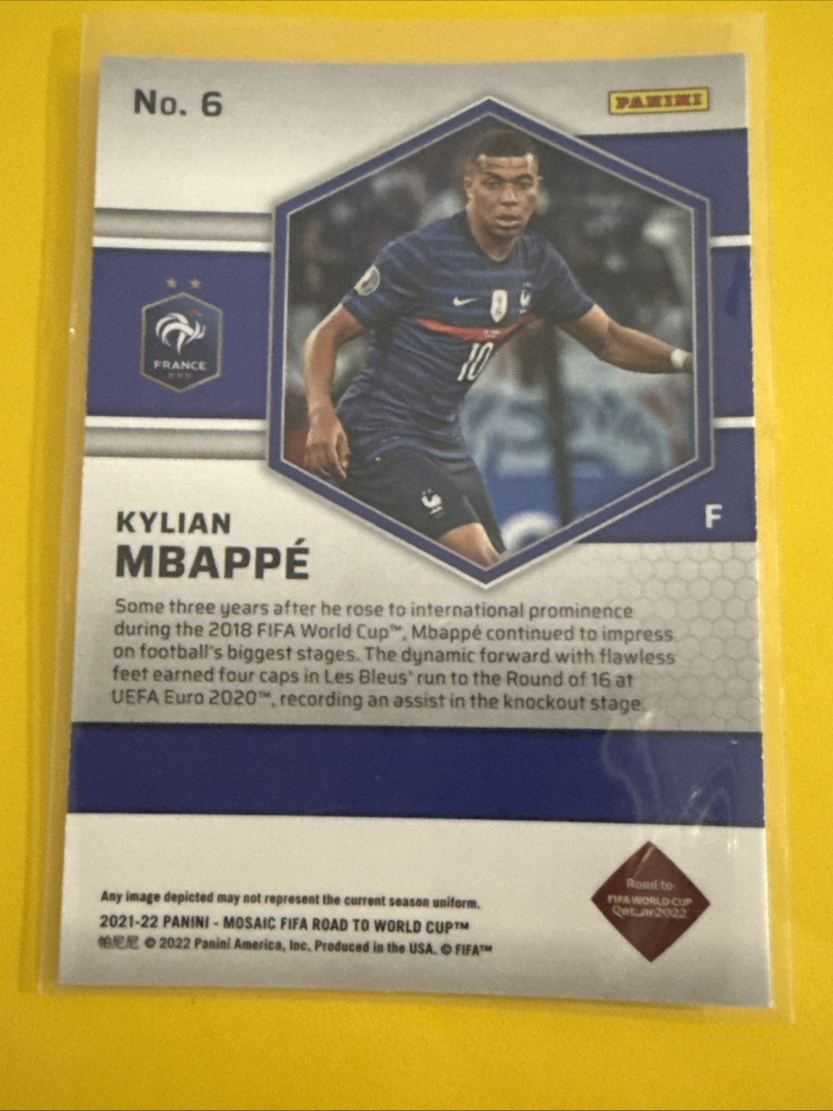 Kylian Mbappé 2021 Panini Mosaic Road to the World Cup Soccer Card - back