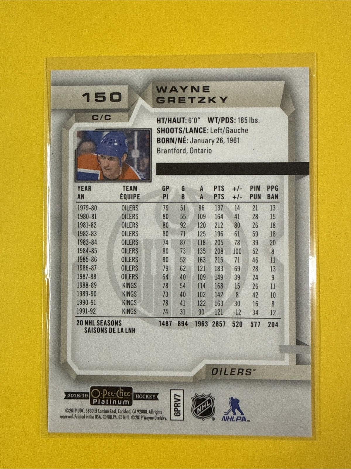Wayne Gretzky 2018-19 O Pee Chee Platinum Card No.150 - back