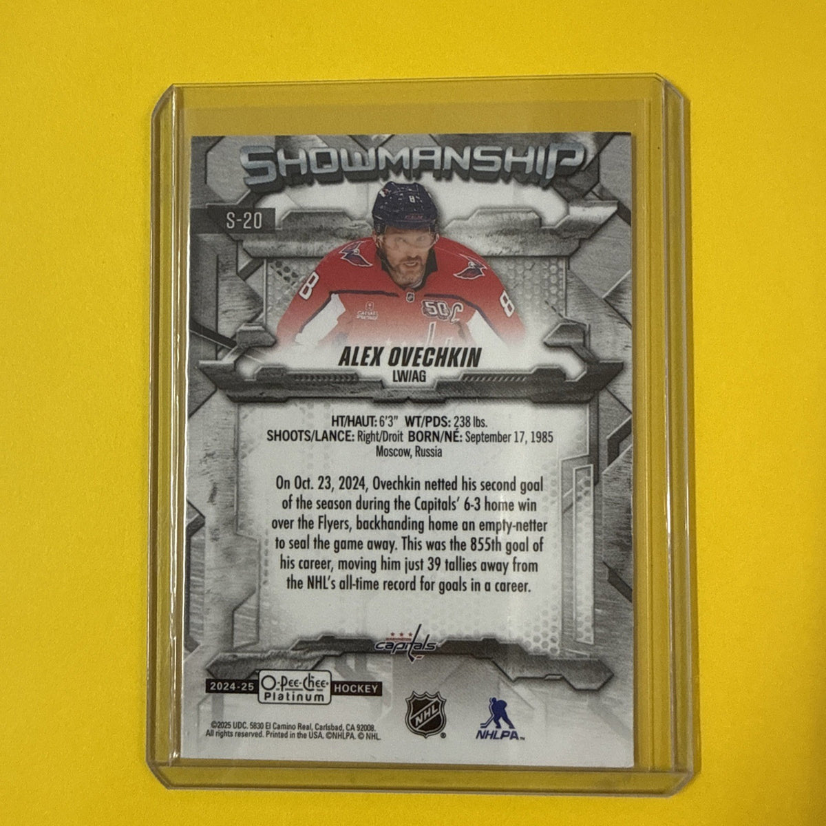 Alex Ovechkin 2024/25 O Pee Chee Platinum Showmanship Card - back