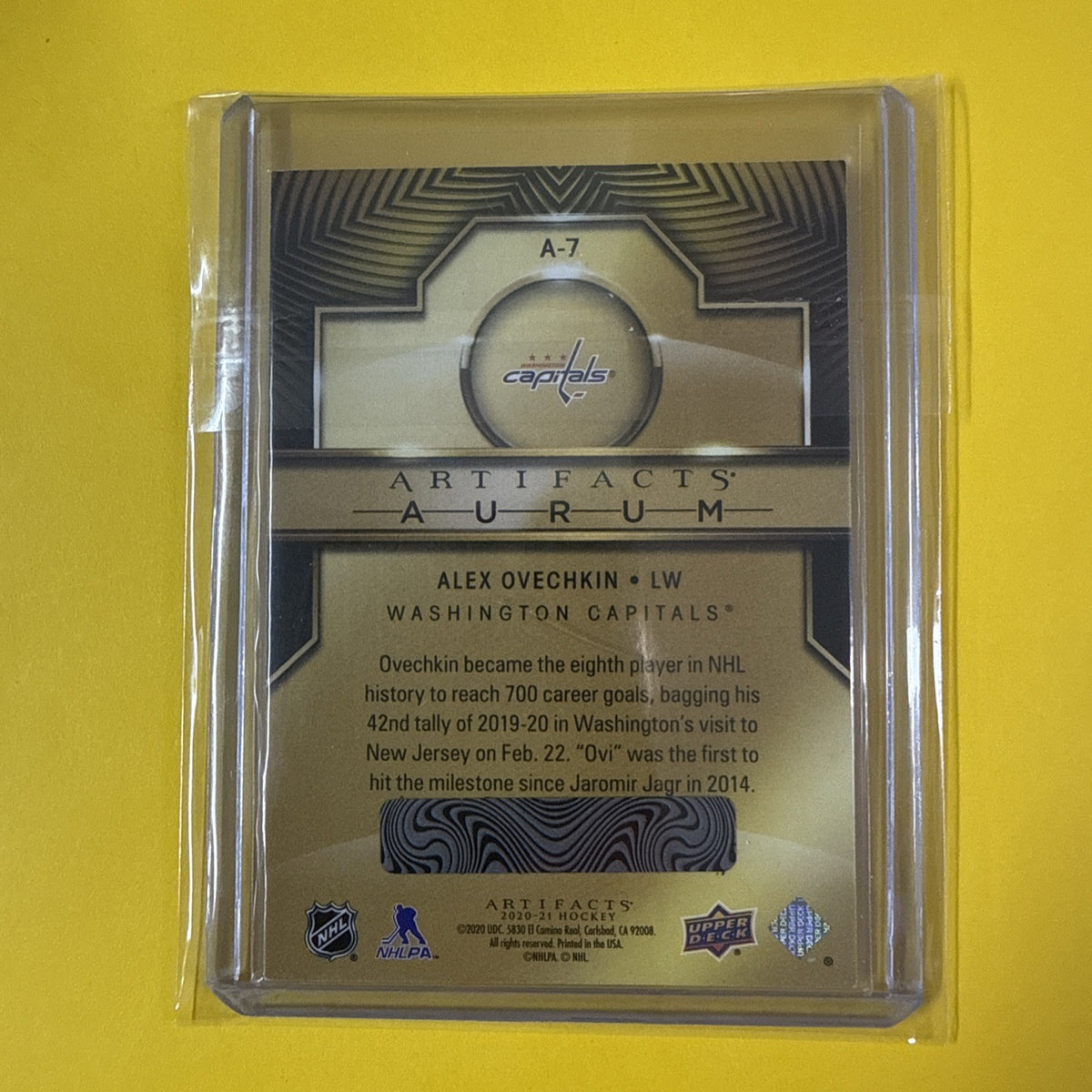 Alex Ovechkin 2020/21 Artifacts Aurum Card - back