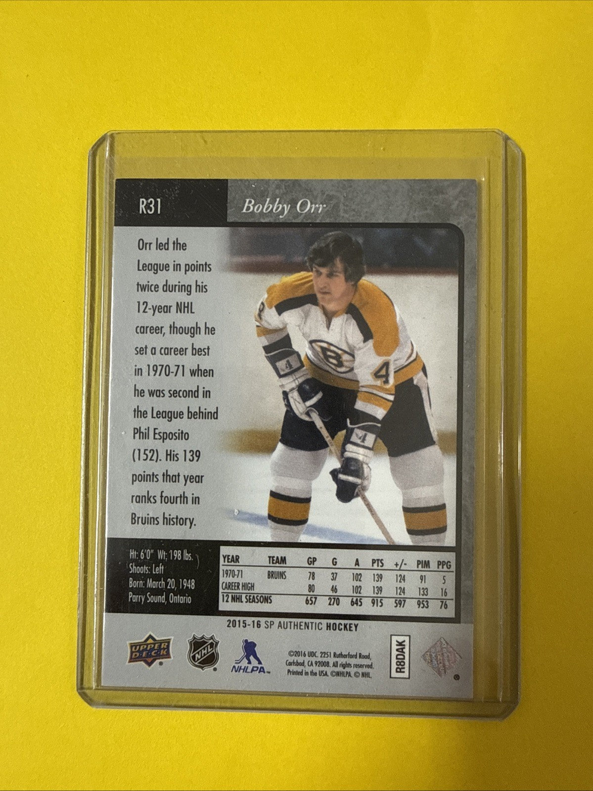 Bobby Orr 2015/16 SP Authentic Card - back