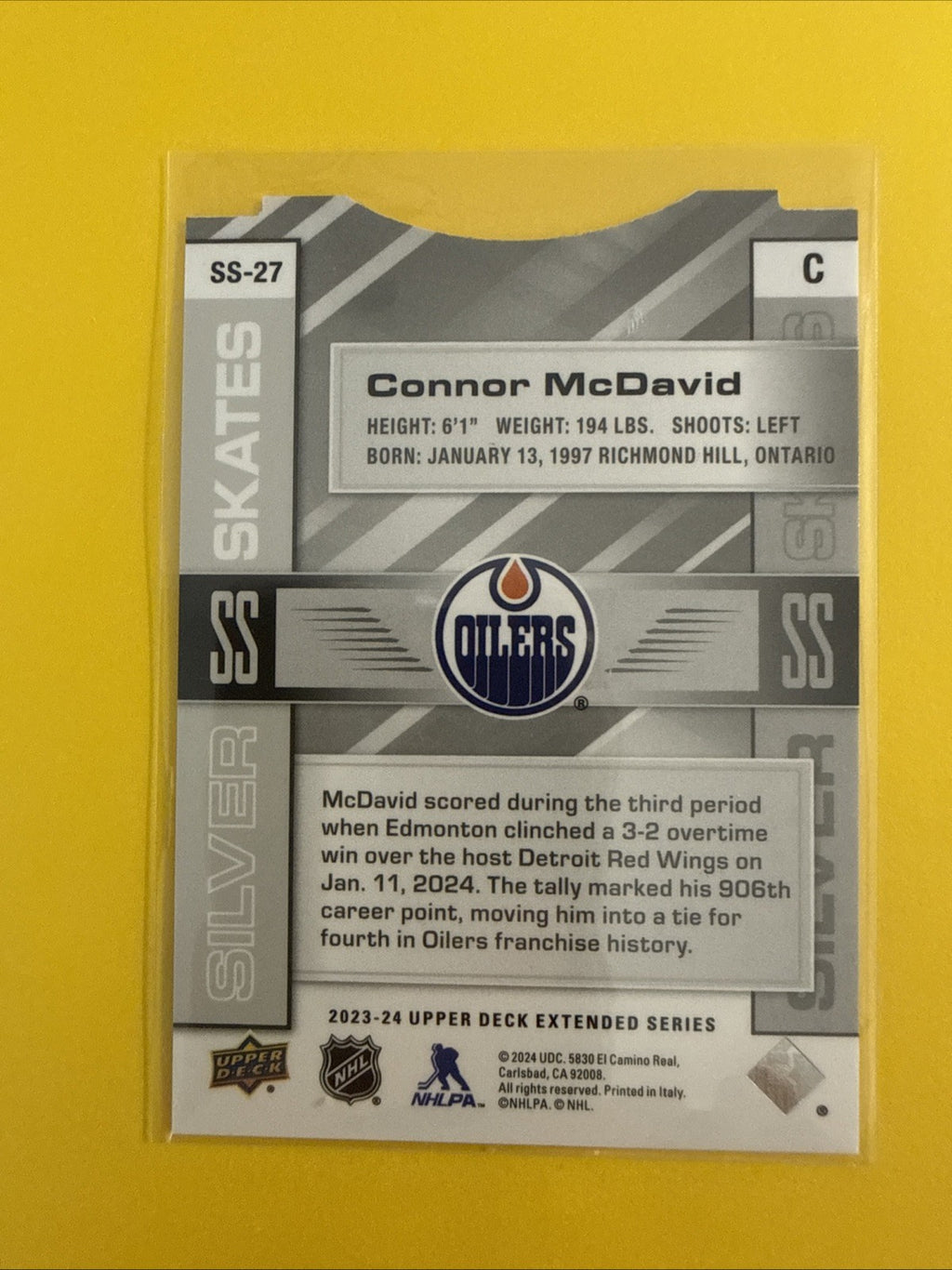 Connor McDavid 2023/24 UD Silver Skates Card - back