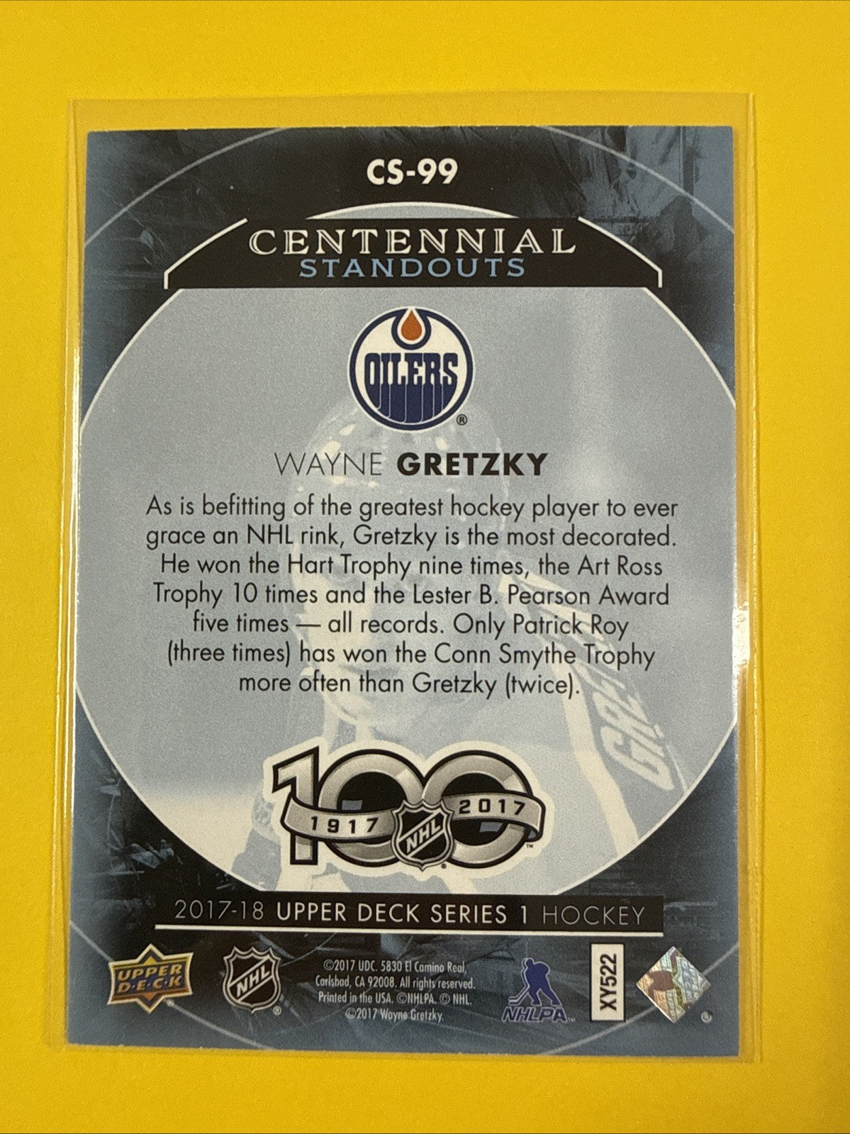 Wayne Gretzky 2017-18 UD Centennial Standouts Card - back