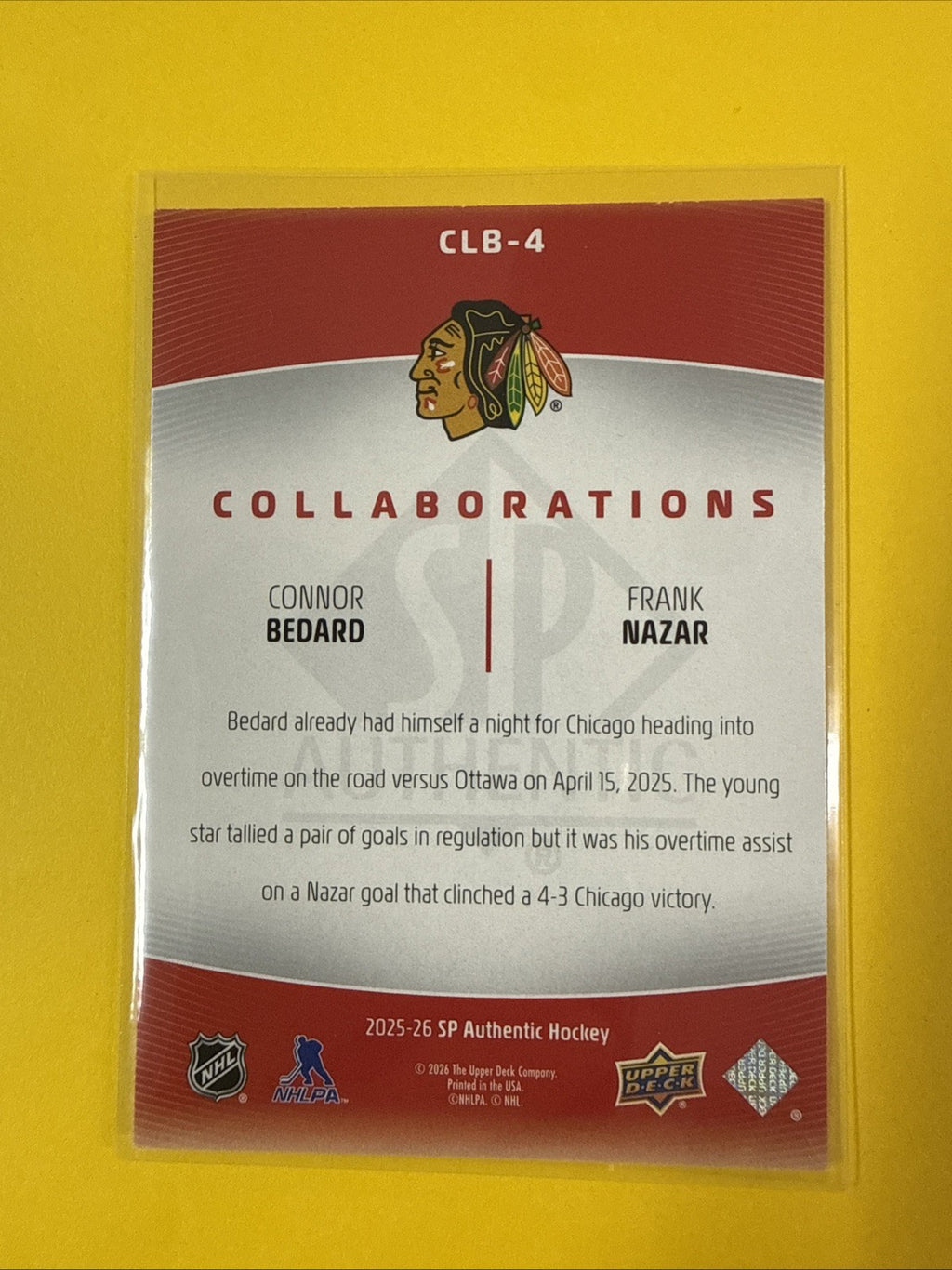 Connor Bedard 2025/26 SP Authentic Collaborations Card - back