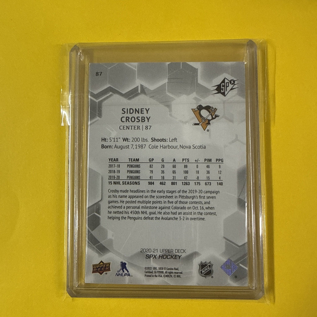 Sidney Crosby 2020/21 SPx Card Out of /299 - back