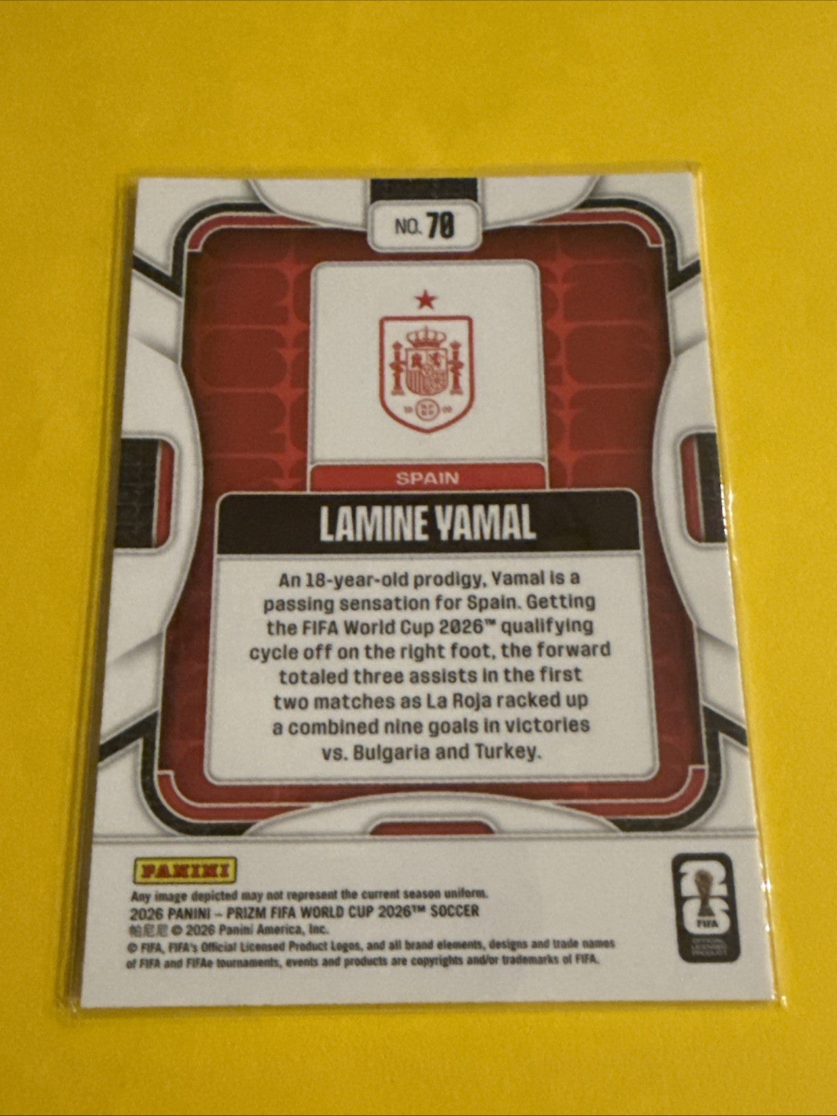 Panini 2026 Prizm Fifa World Cup #70Lamine Yamal Spain - back