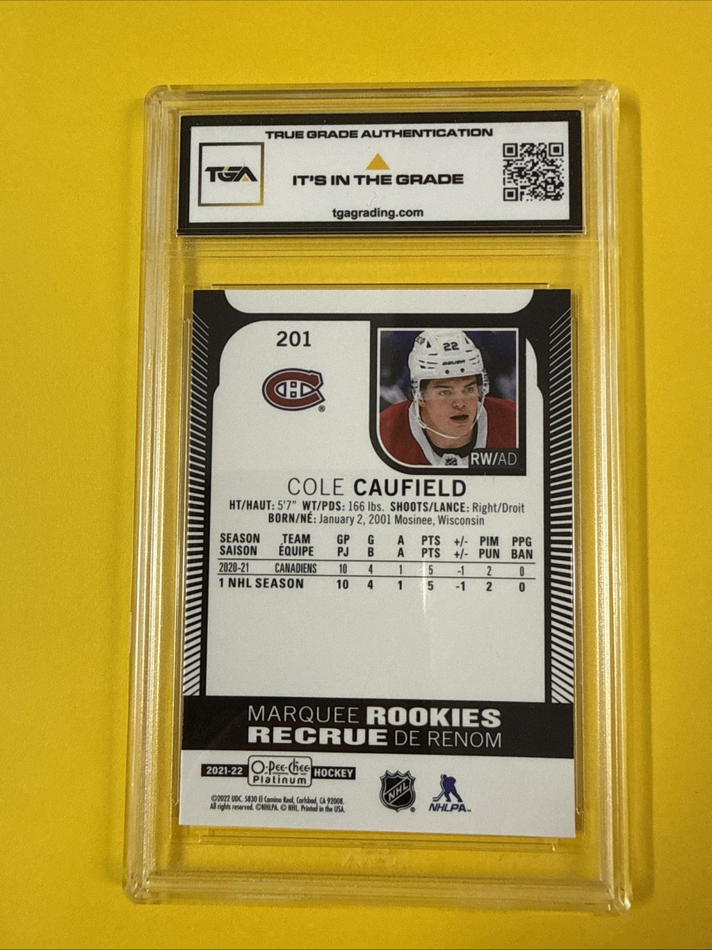 Cole Caufield 2021 O Pee Chee Platinum Rookie Card Graded 8.5 - back
