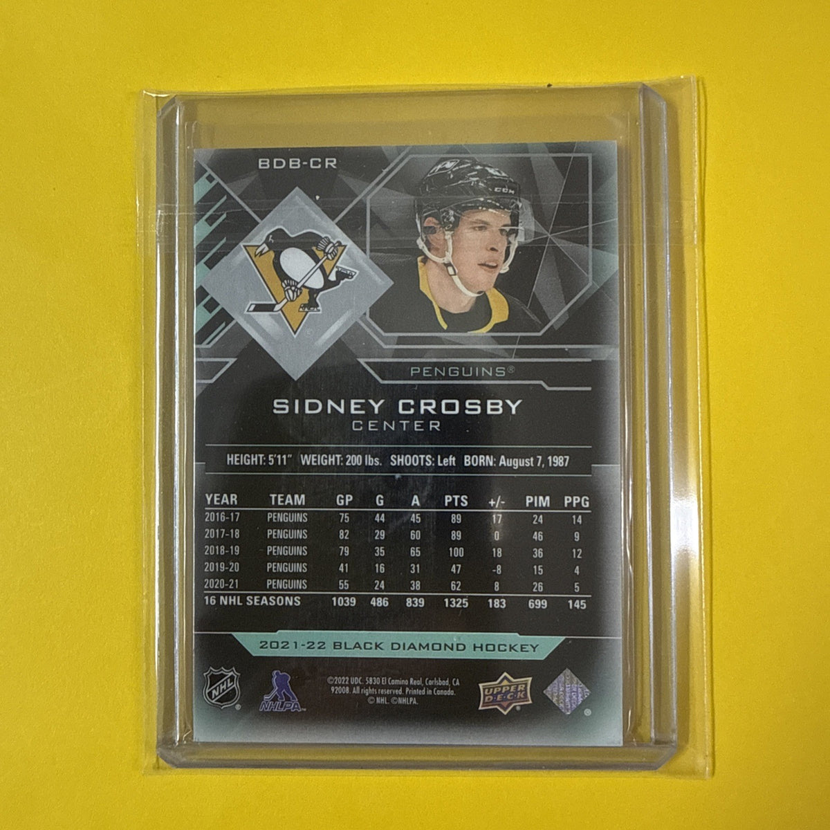 Sidney Crosby 2021/22 Black Diamond Card Out of /349 - back