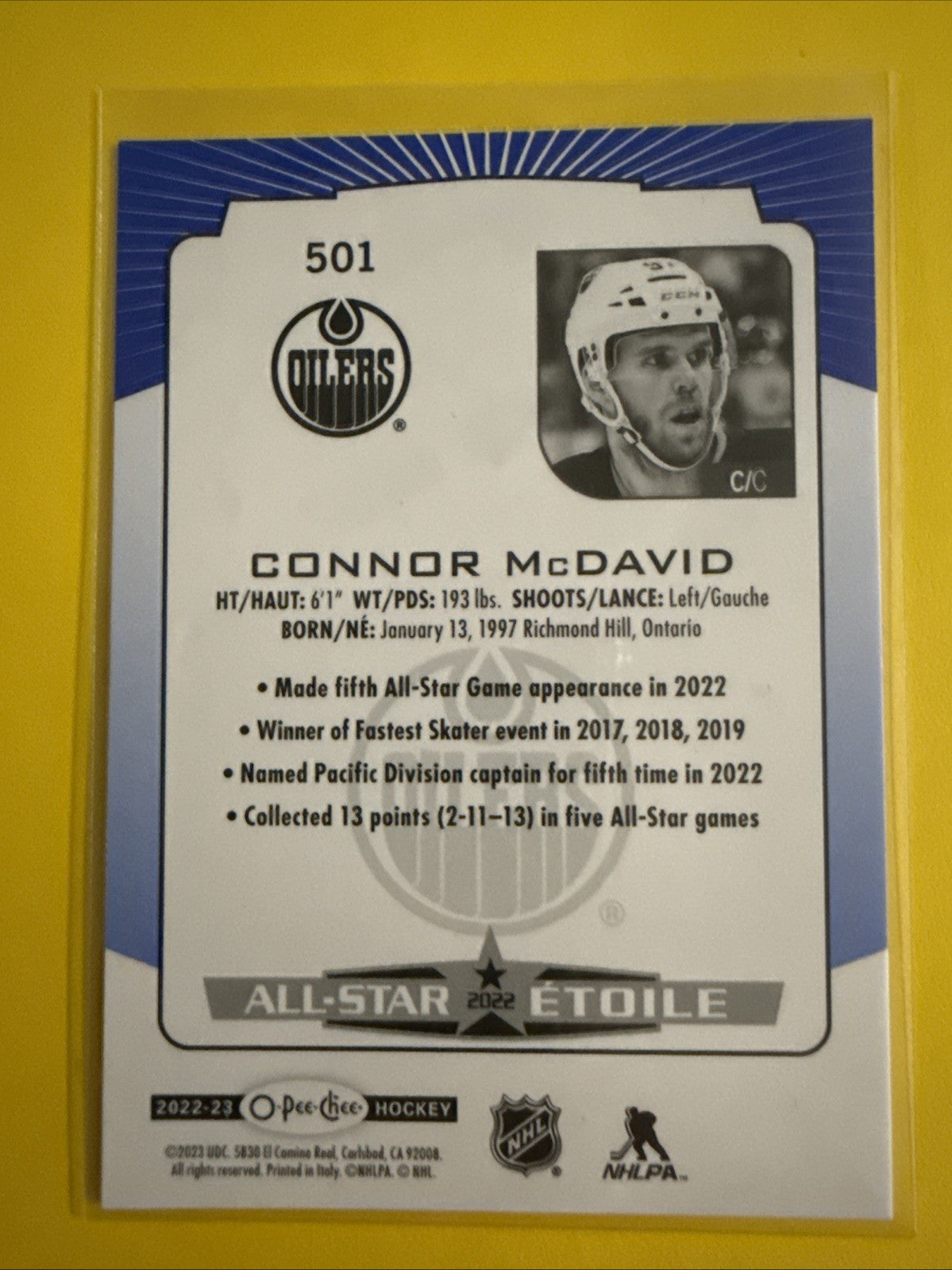 Connor McDavid 2022/23 Hockey Card - back