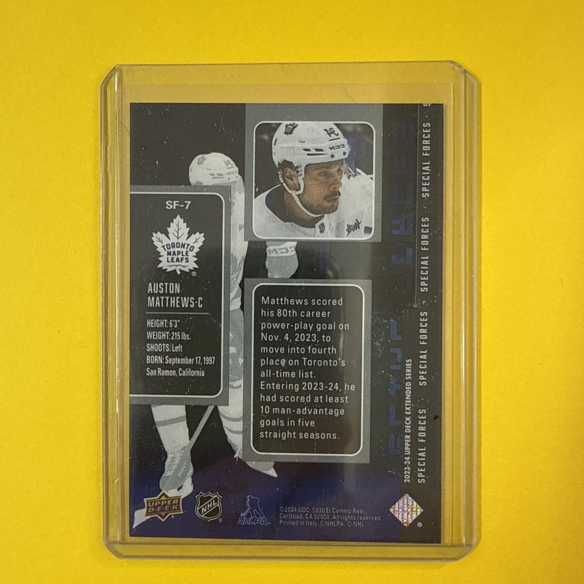Auston Matthews 2023/24 UD Special Forces Card - back