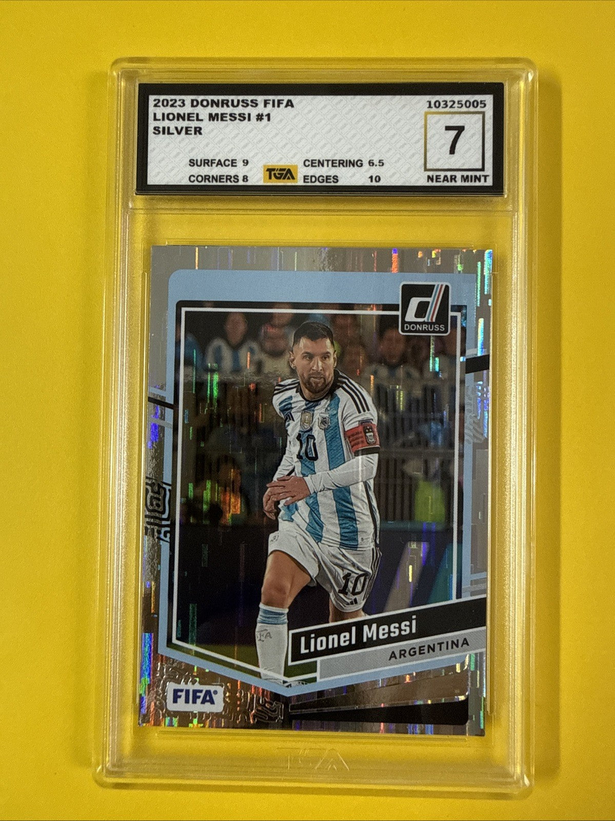 Lionel Messi 2023 Donruss Fifa Silver Foil Card Graded 7 - front