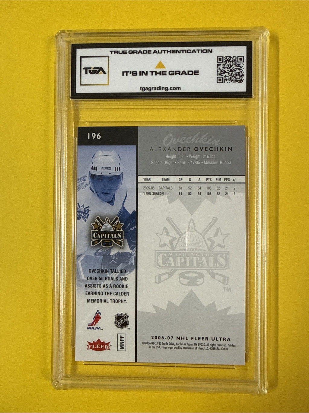 Alex Ovechkin 2006 Fleer Ultra Card Graded 6.5 - back