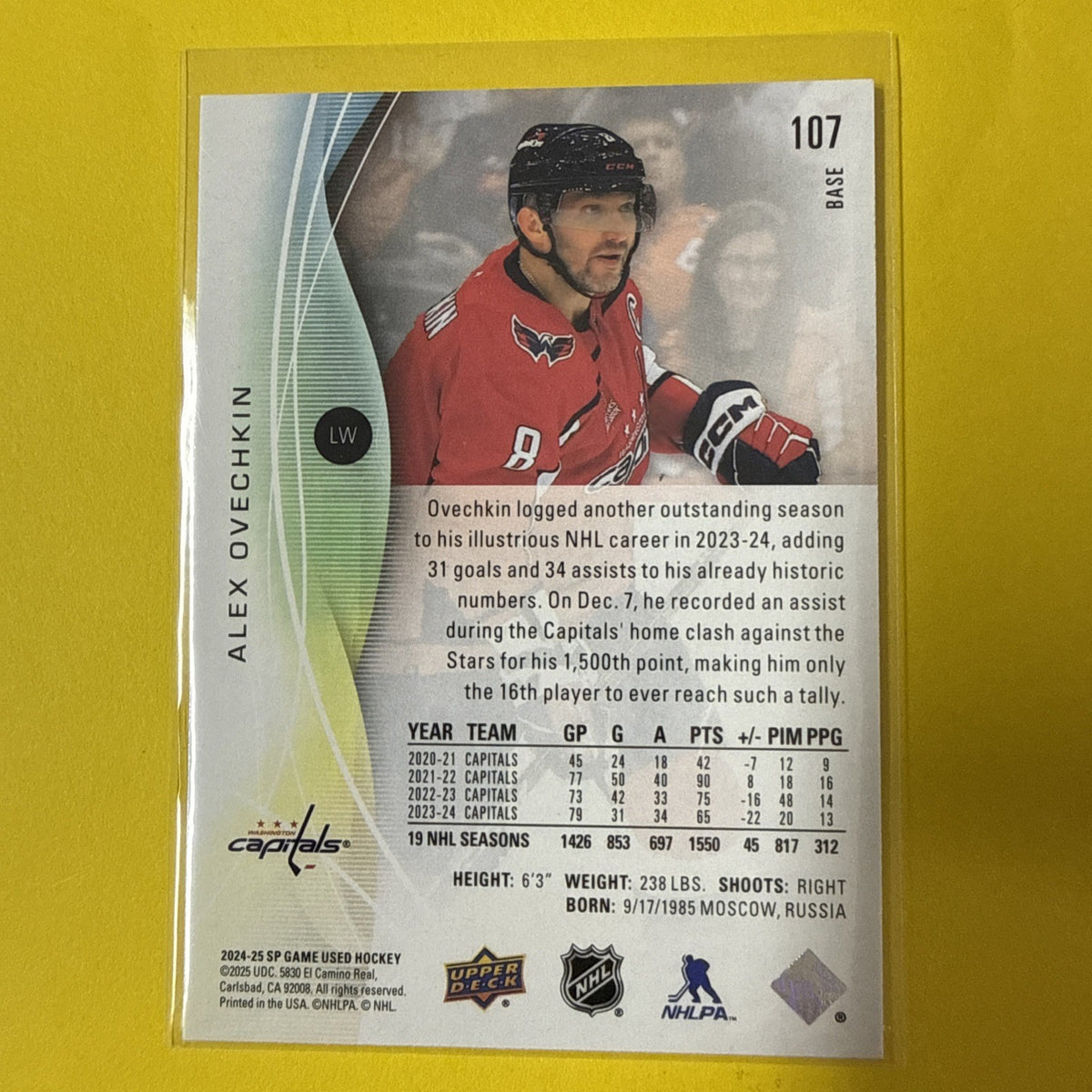 Alexander Ovechkin 2024 Card - back