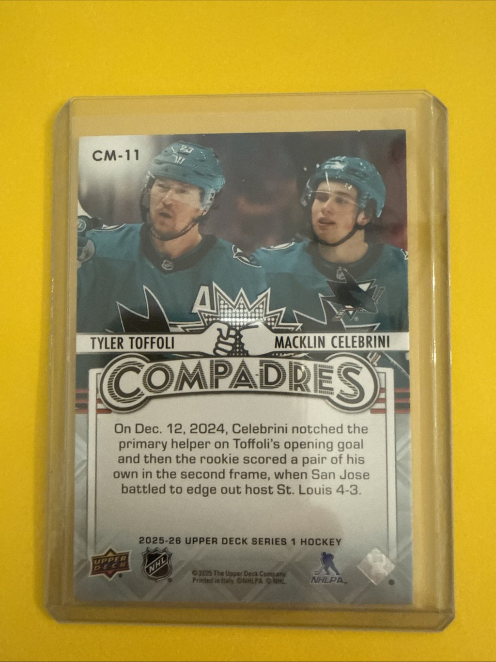 Macklin Celebrini 2025/26 UD Compadres Card - back