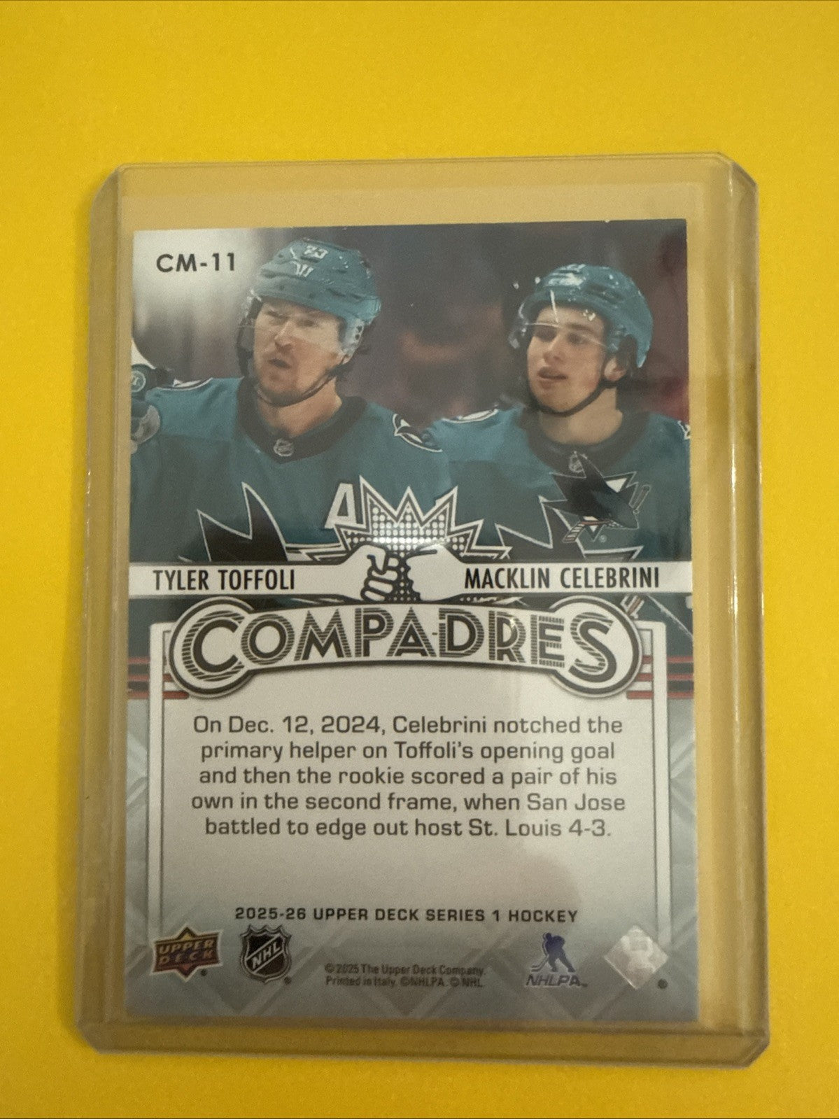 Macklin Celebrini 2025/26 UD Compadres Card - back