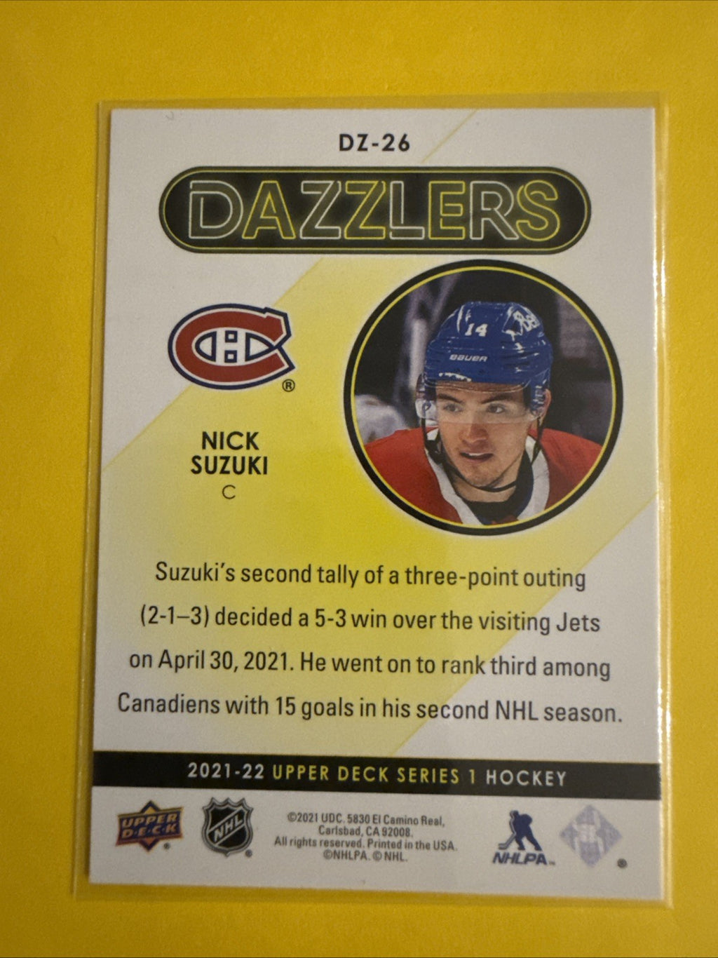 Nick Suzuki 2021/22 UD Blue Dazzlers Card - back