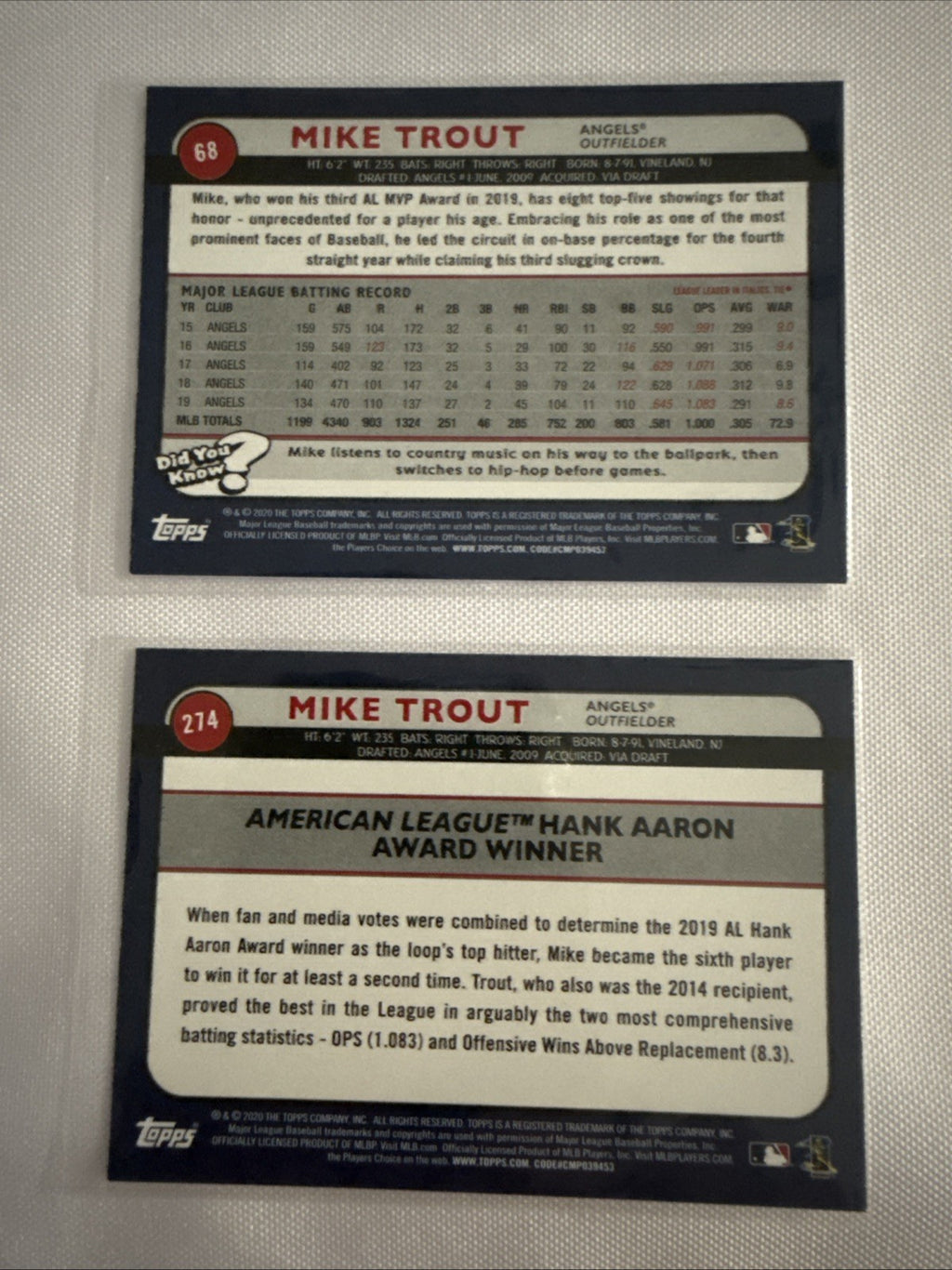 Mike Trout 2020 Topps 2 Baseball Cards - back