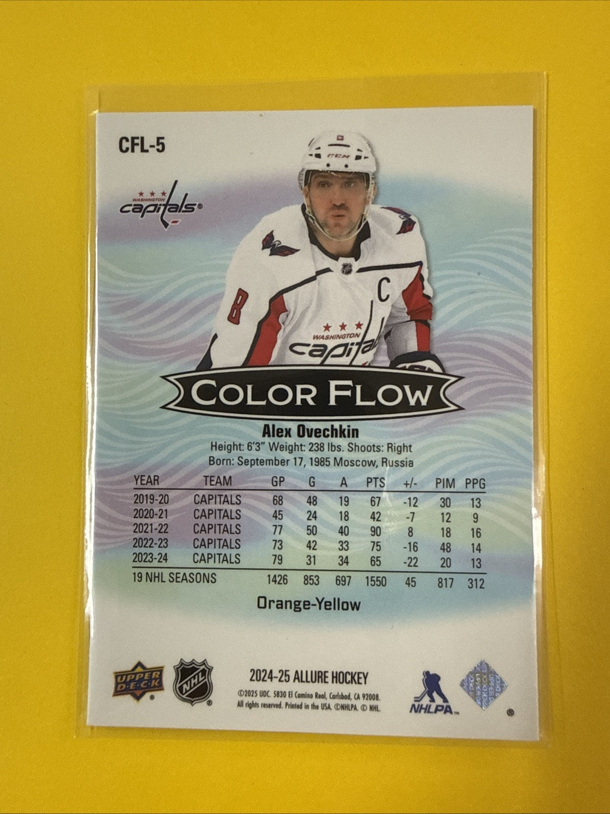 Alexander Ovechkin 2024/25 Color Flow Orange-Yellow Allure Card - back