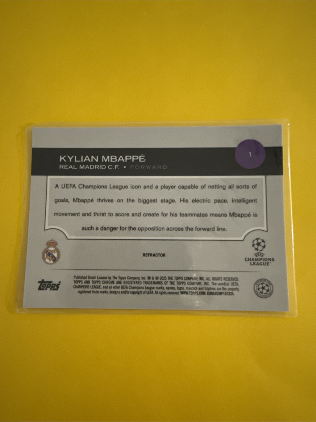 Kylian Mbappé 2025Topps Chrome Soccer Card - back