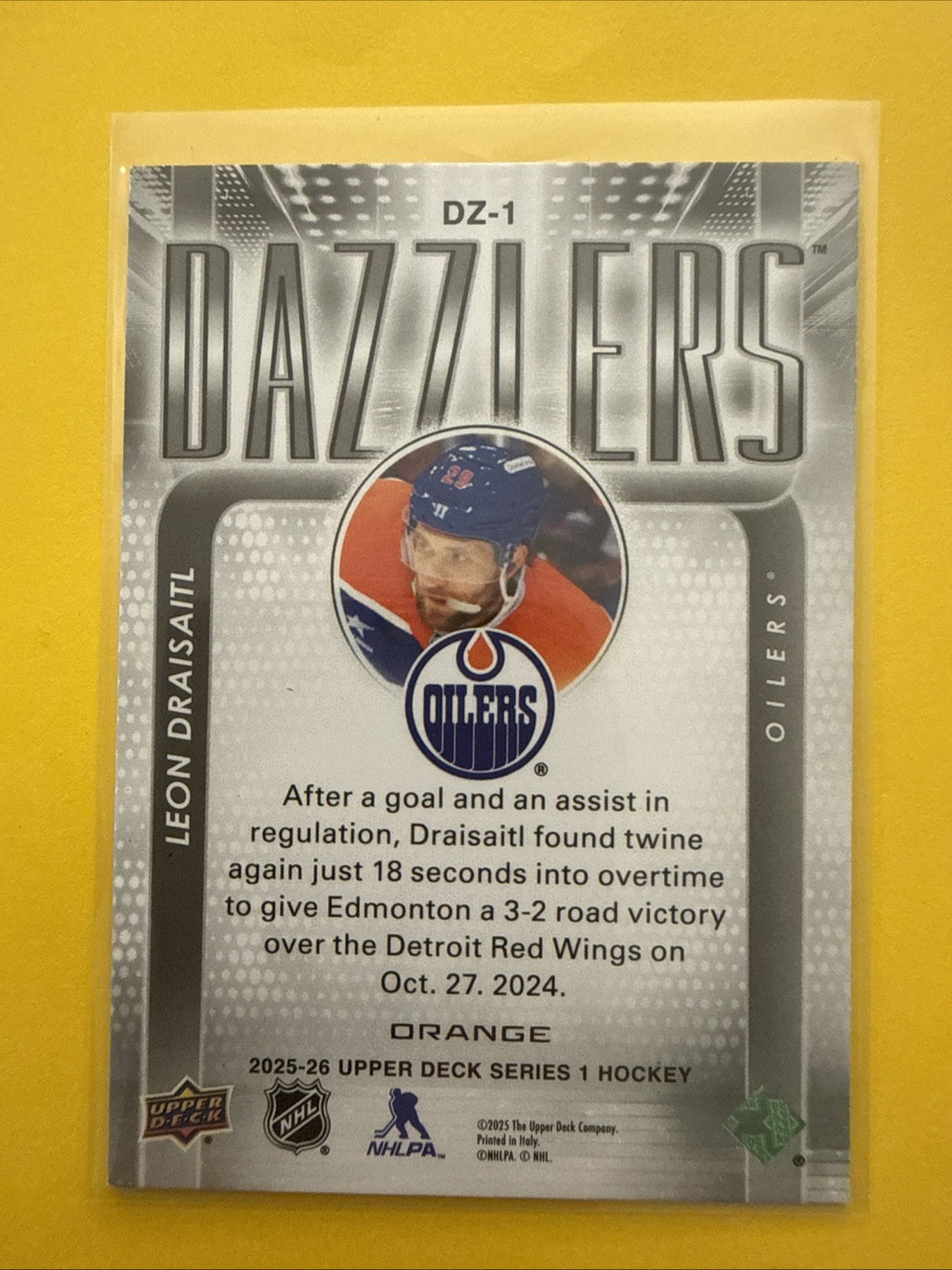 Leon Draisaitl . 2025/26 UD Orange Dazzlers Card - back