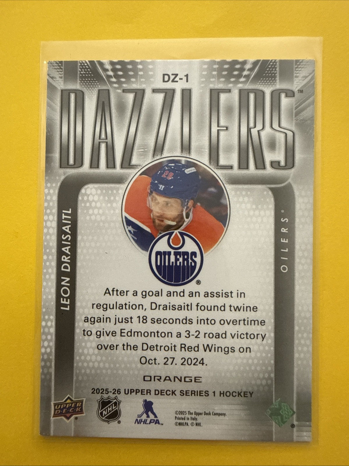 Leon Draisaitl . 2025/26 UD Orange Dazzlers Card - back