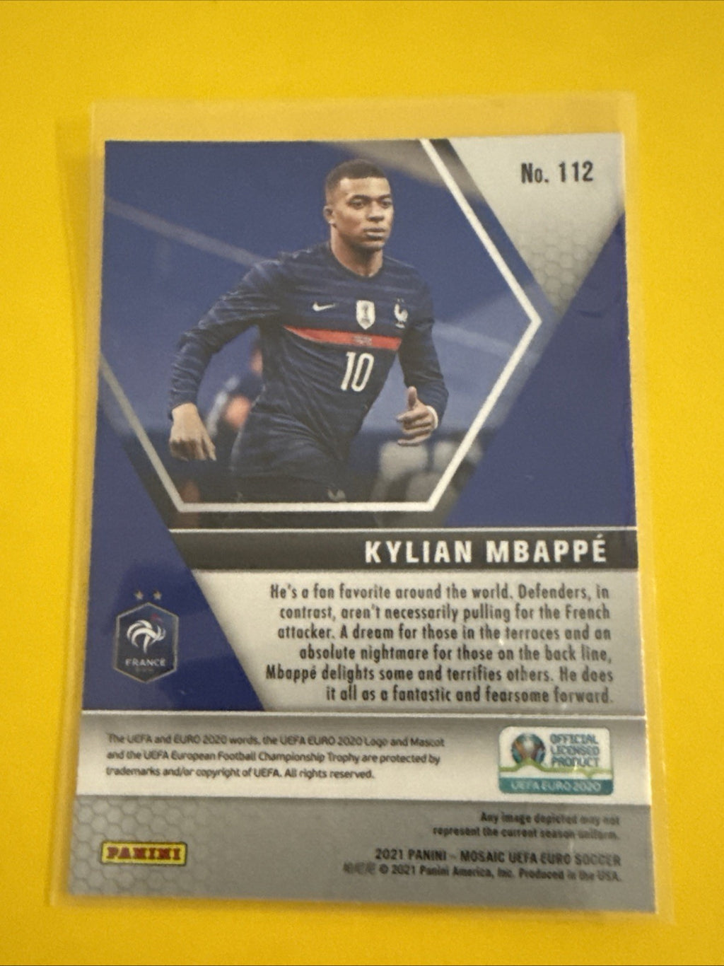 Kylian Mbappé 2021 Panini Mosaic Uefa Euro Soccer Card - back