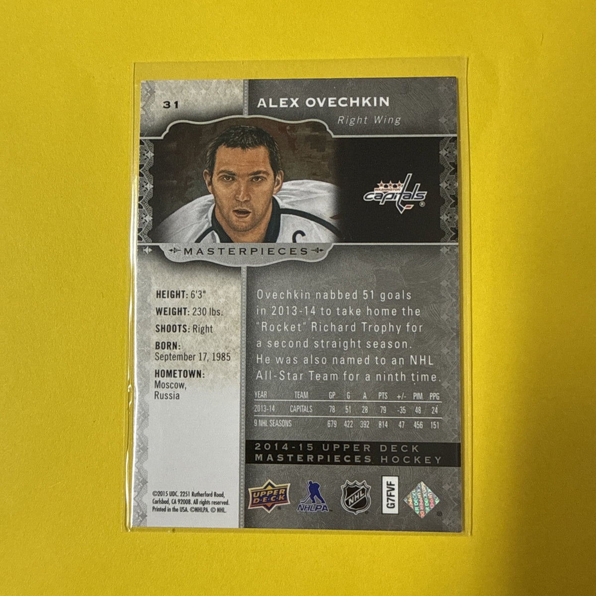 Alexander Ovechkin 2014 Card - back