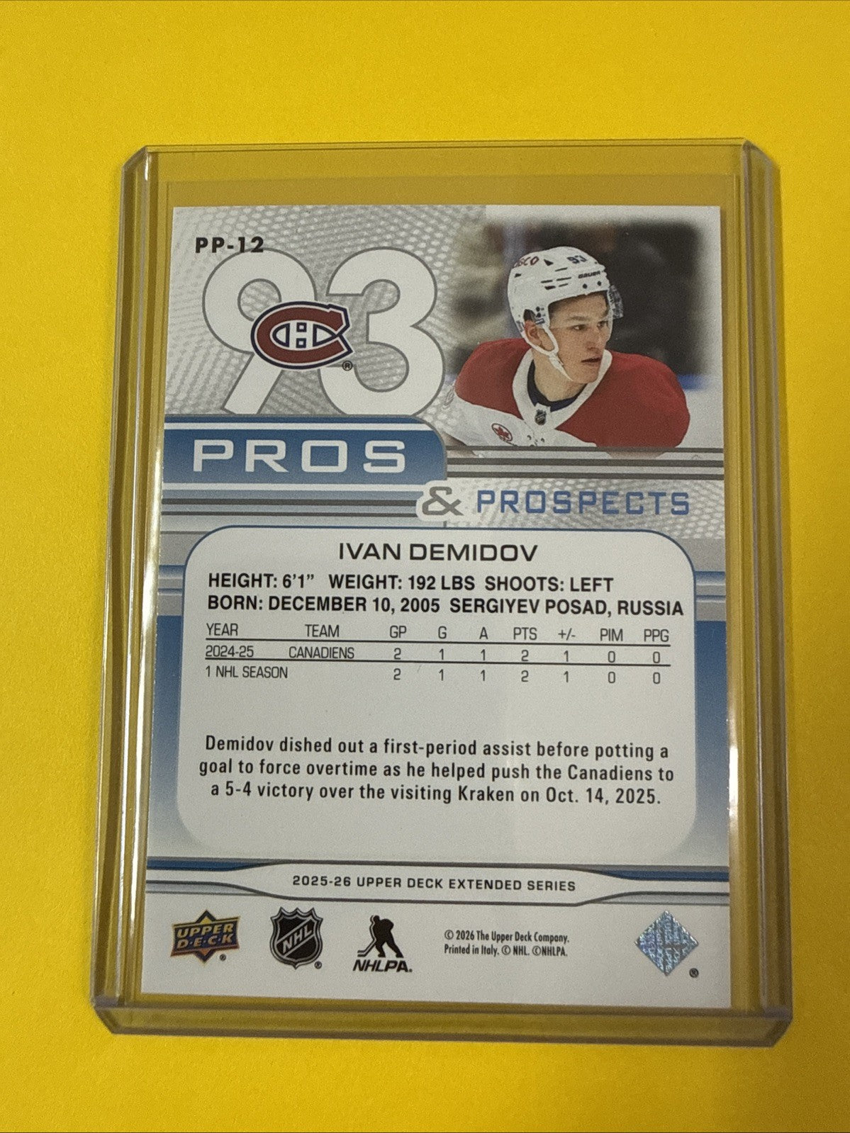 Ivan Demidov 2025/26 UD Pros & Prospects Rookie Card - back