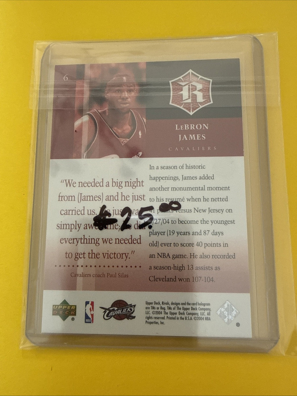 LeBron James 2004 UD Rivals - back