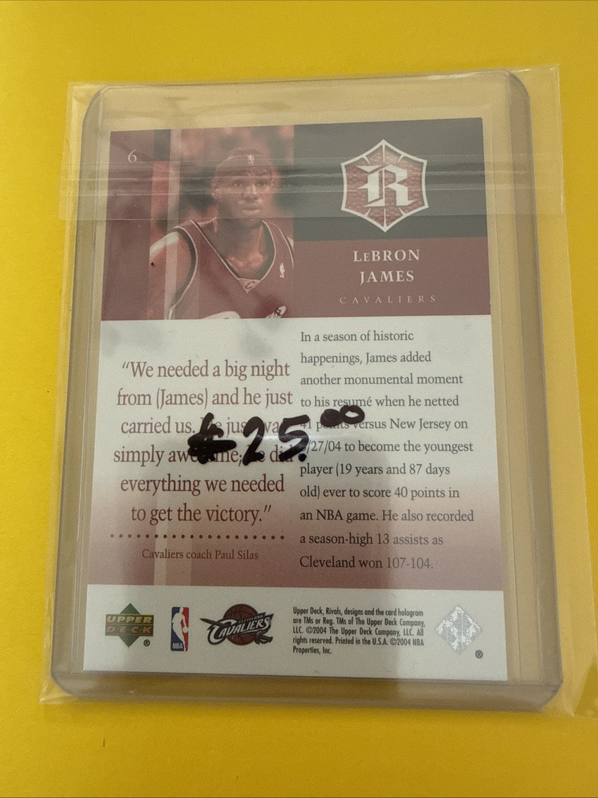 LeBron James 2004 UD Rivals - back