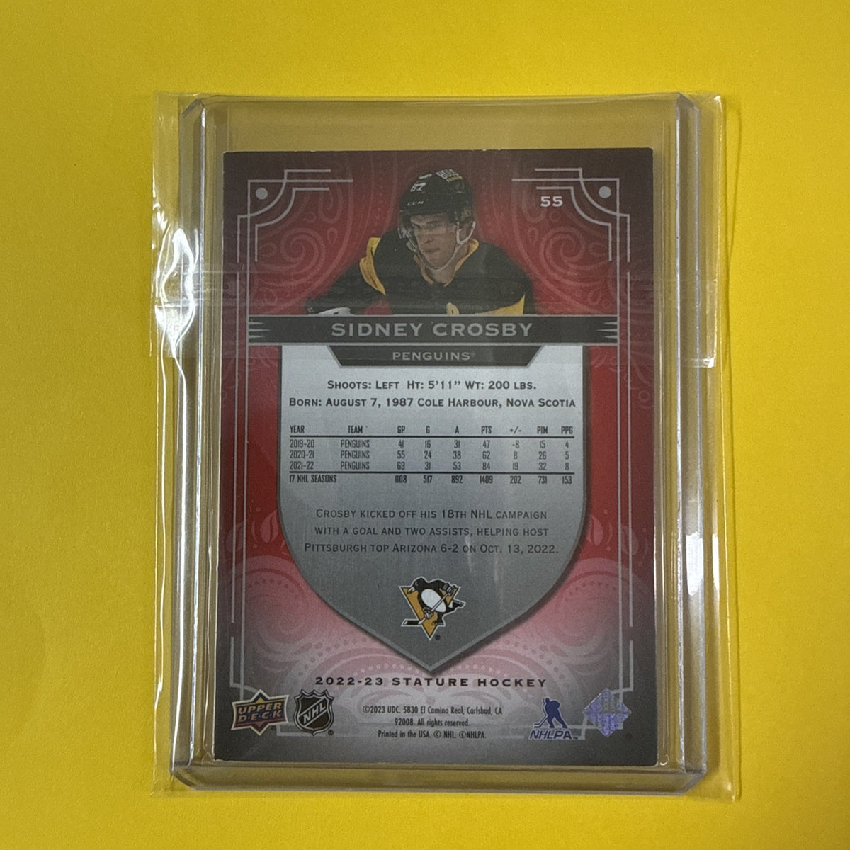 Sidney Crosby 2022/23 Stature Red Card Out of /75 - back