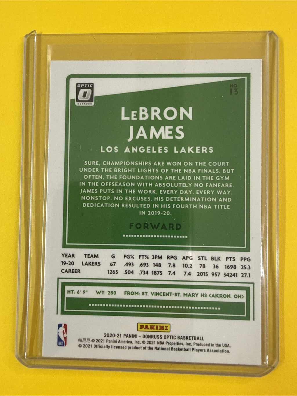 LeBron James 2020/21 NBA Card - back