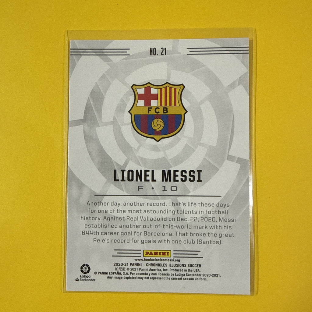 Lionel Messi 2020/21 Panini Chronicles Illusions Bronze Card - back