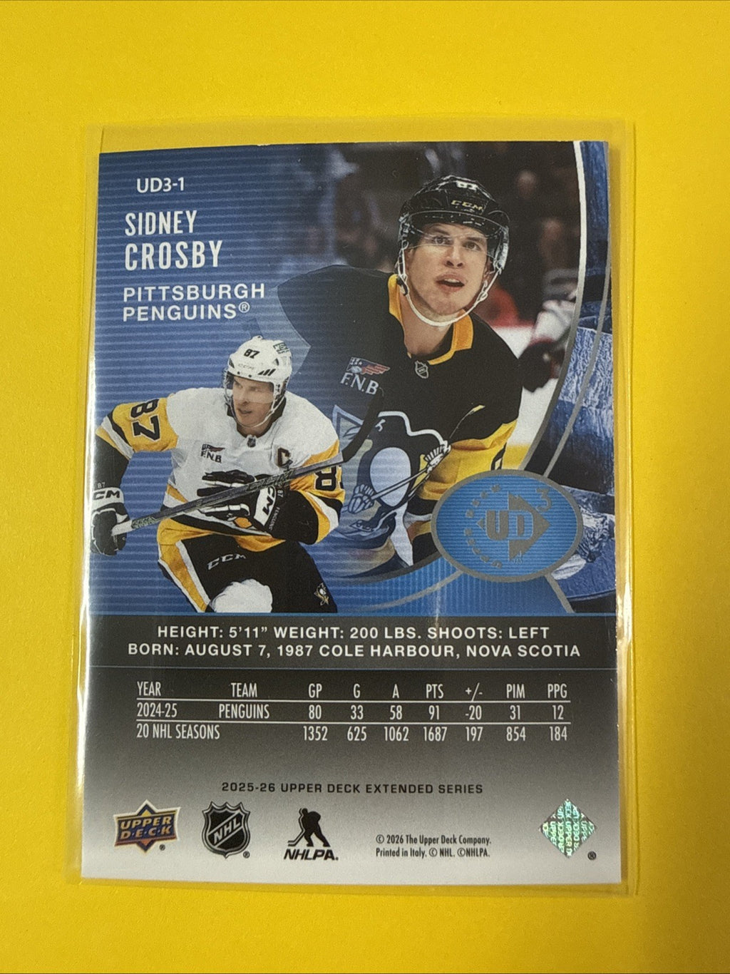 Sidney Crosby 2025/26 UD Extended Series Card - back