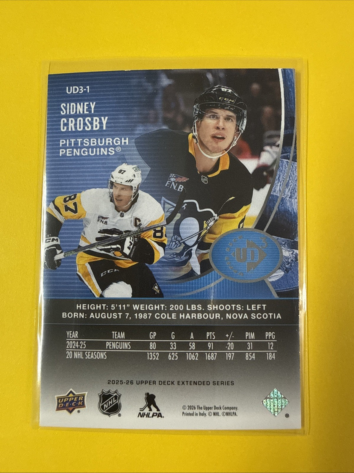 Sidney Crosby 2025/26 UD Extended Series Card - back