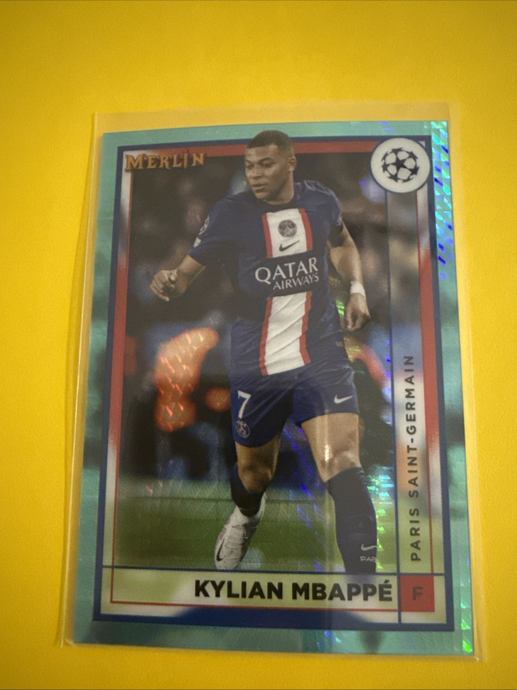 Kylian Mbappé 2024 Topps Chrome Aqua Green Parallel Soccer Card - front
