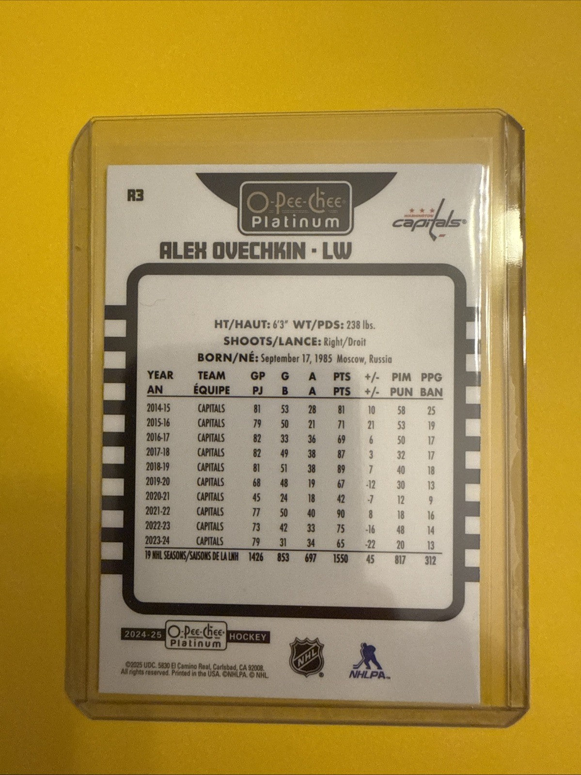 Alexander Ovechkin 2024/25 O Pee Chee Platinum Retro Rainbow Card - back