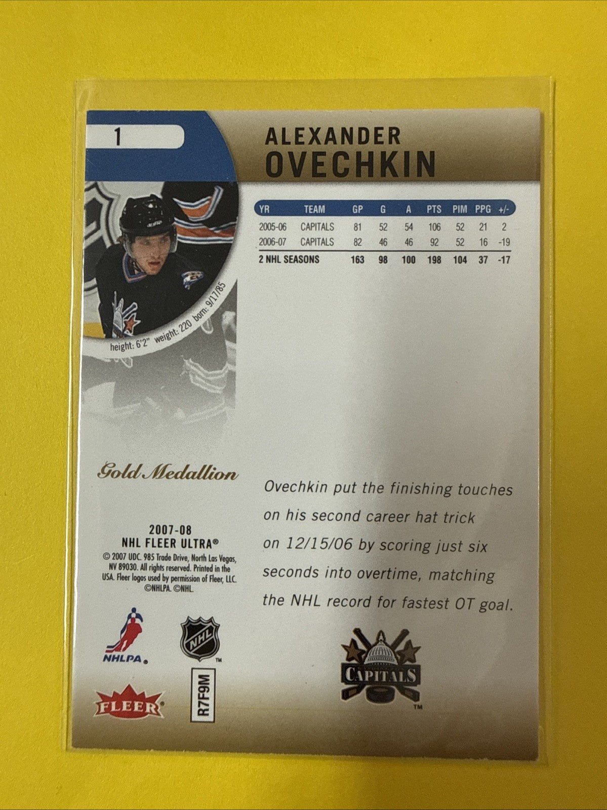 Alexander Ovechkin 2007 Card - back